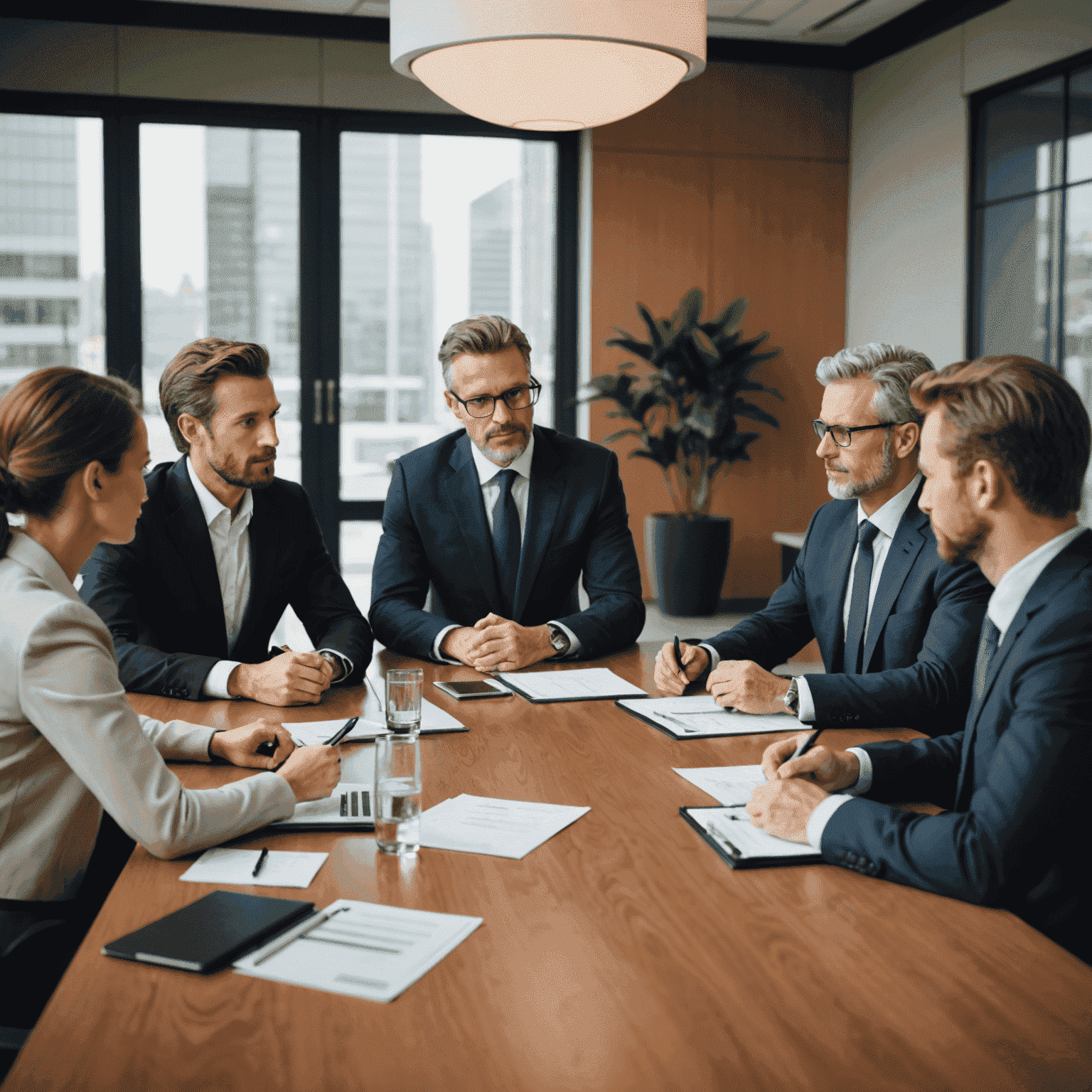 A team of business professionals discussing strategy around a conference table